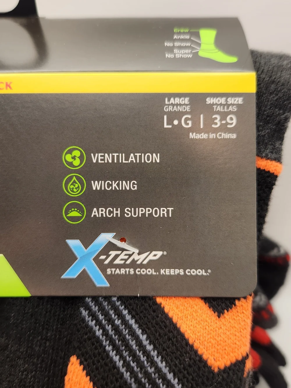 Hanes Performance Boys' Crew Socks - Black with Lime & Orange Accents